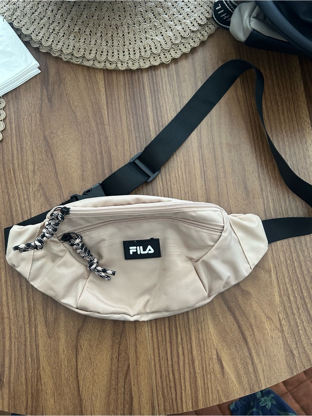 FILA Beige Crossbody Belt Bag with Black Strap